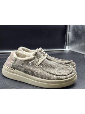 Hey Dude Wendy Rise Shoes Womens Size 8 Brown Herringbone Slip On Lined Comfort